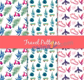 水彩绘旅行交通工具无缝背景